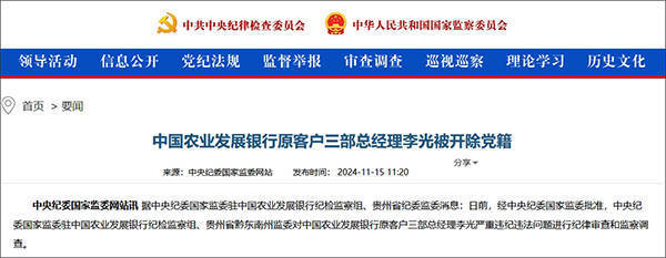 与他人长期保持不正当性关系,中国农业发展银行原客户三部总经理李光被开除党籍