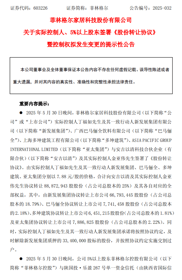 菲林格尔易主、帝欧停牌、亚振换帅:三大上市企业控股权集中生变