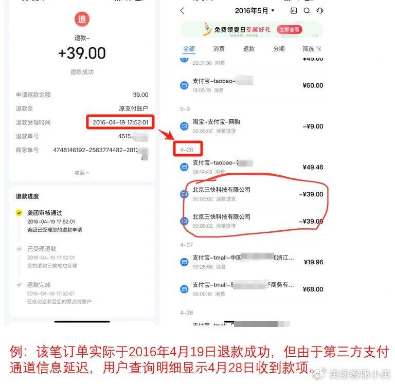 美团客服回应“退款未到账”:已修复退款信息滞后问题,将帮助用户追溯每一笔担心的订单