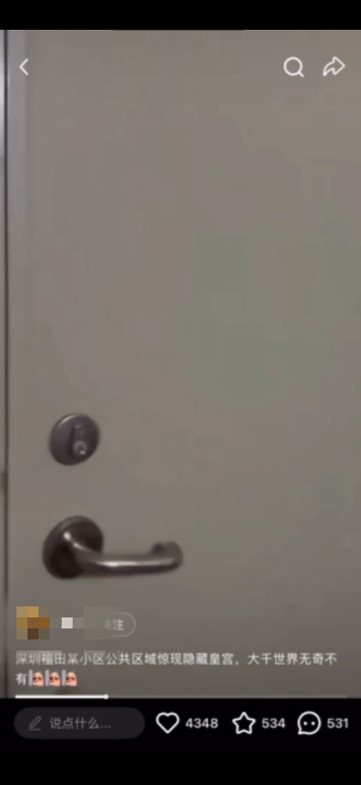 深圳一小区被曝有隐藏豪华建筑 防火门后是“宫殿”朱红大门